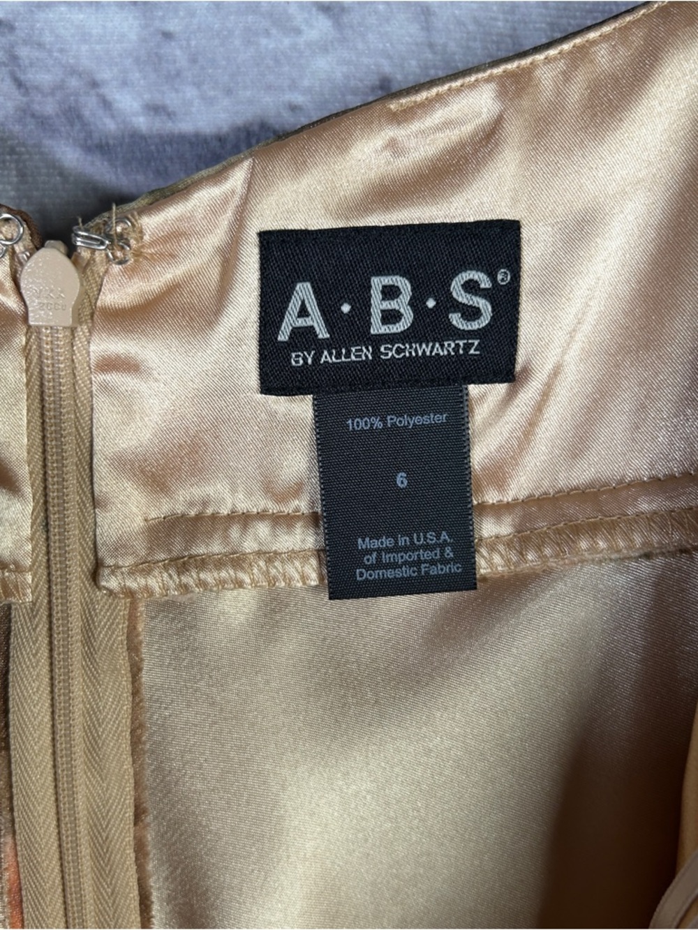 ABS Allen Schwartz‎ Olive & Coral Asymmetrical Slip Dress w/Gold Trim Sz 6 A801 - Picture 5 of 8